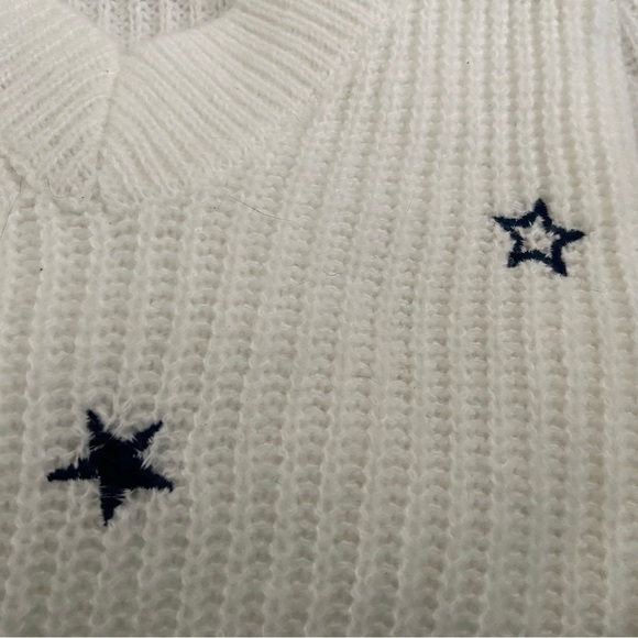 White Knit and Navy Star Embroidered Sweater - Picture 8 of 11
